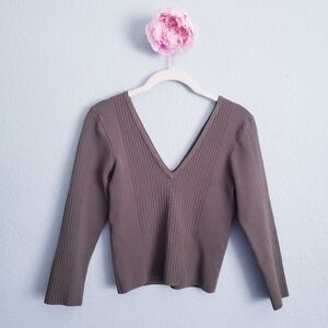 Bebe Green Deep V-neck 3/4 Sleeve Crop Top